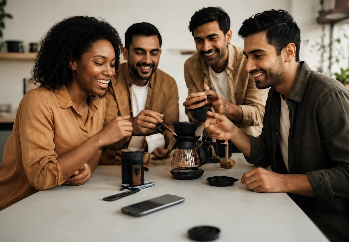 Group reviewing content together for a product review video